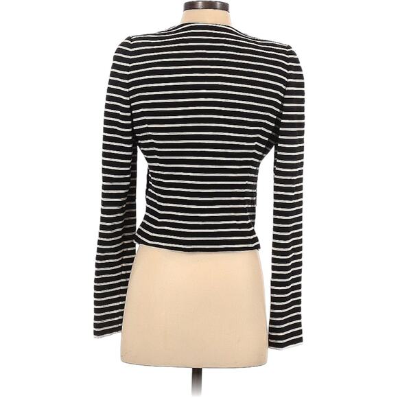 BCBGMaxAzaria Striped Cropped V-Neck Blazer Jacket Women’s Size XS Black White - Picture 2 of 3